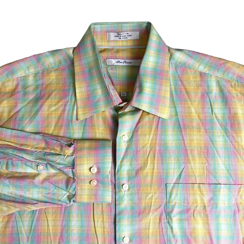Alan Flusser Mens Multicolor Rainbow Plaid Long Sleeve Button Up Shirt XL